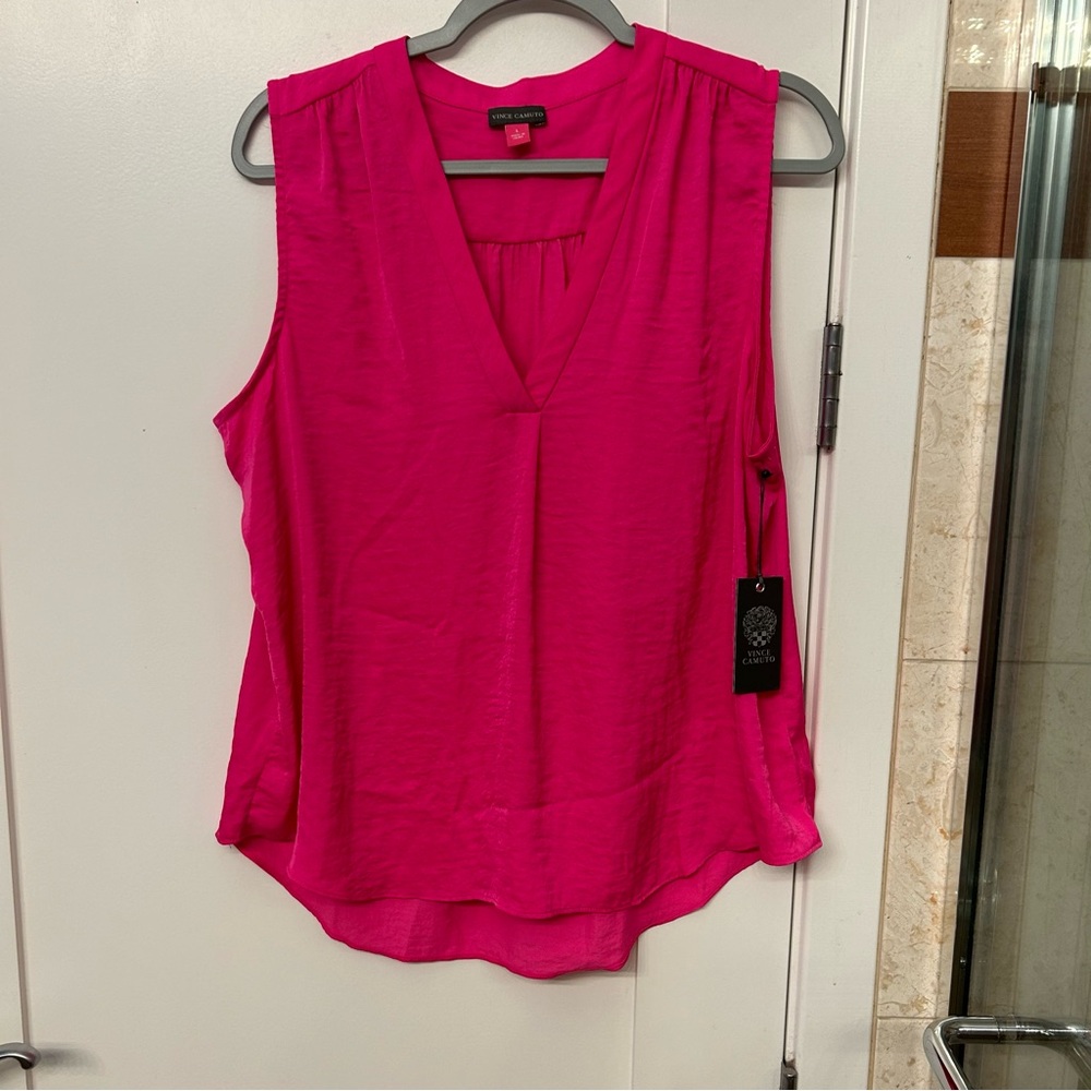 Vince camuto v neck Rumpled Satin Blouse sz L NWT